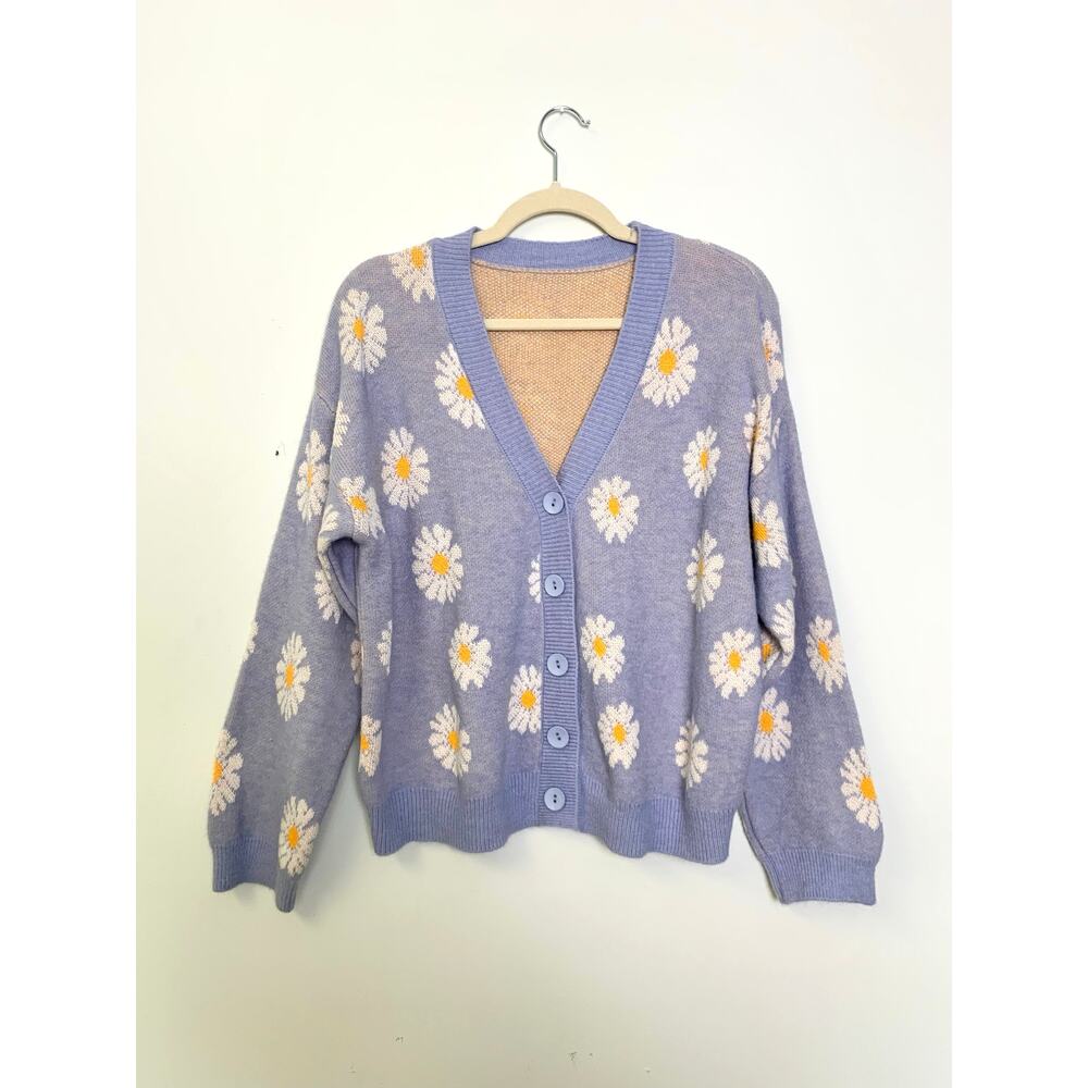 Daisy Cardigan Knit Sweater One Size Floral Button Front Cottage Fall Casual